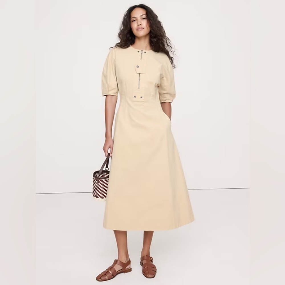 NEW! Banana Republic Cashew Cream Stretch-Column Twill Utility Midi Dress🧤